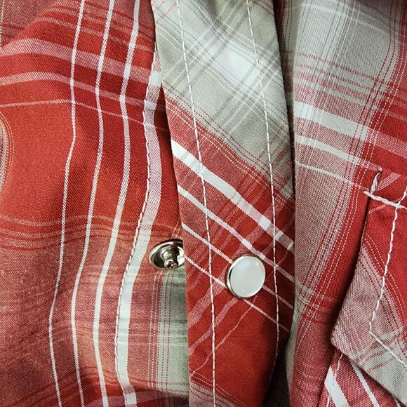 Haband Men Shirt Size XL Short Sleeve Pearl Snap Front Red Plaid Pockets Western - Picture 8 of 10